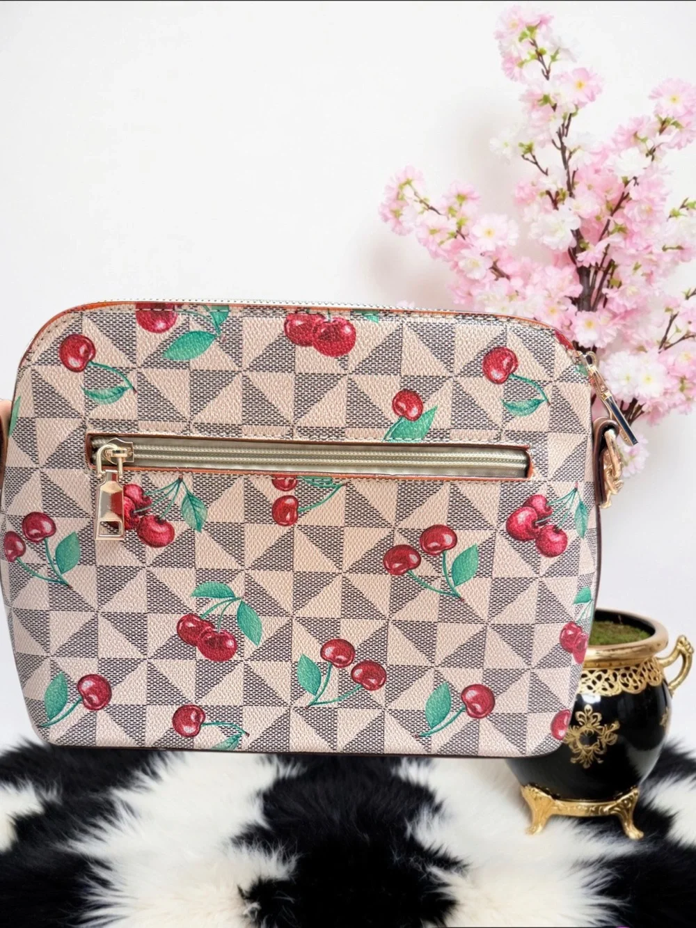 CHERRY LOVER GEOMETRIC PRINT CROSSBODY BAG NWOT